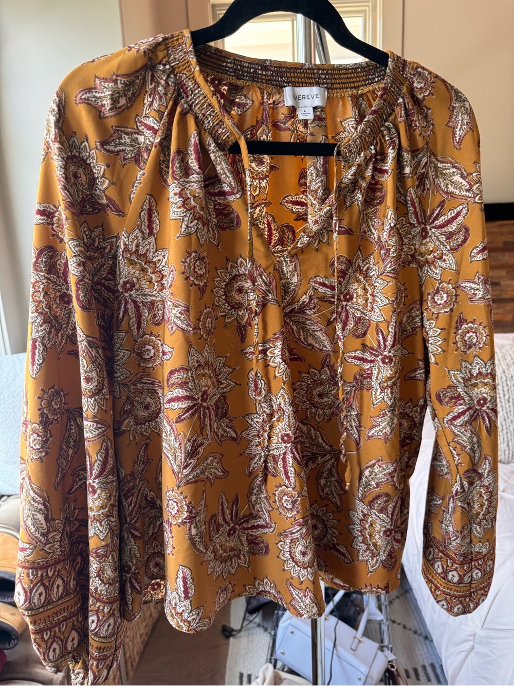 Evereve bohemian floral blouse size Large Vacation summer made in the USA